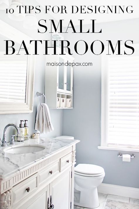 Tips for a Small Bathroom Renovation: If you are looking for ideas to inspire a small, but beautiful bathroom makeover, this post is for you! I share how I made design choices in our bathroom renovation to save on space and money without sacrificing style. #bathroomrenovation #masterbath Bathroom Paint Colors, Chic Bathrooms, Trendy Bathroom, Bath Room, Grey Bathrooms, Bathroom Colors, Painting Bathroom, Room Paint, Blue Walls