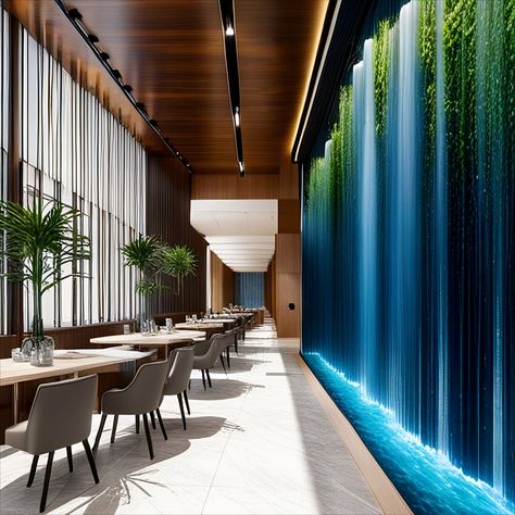 Step into a world of enchantment and elegance with our awe-inspiring collection of interior restaurant designs featuring a stunning waterfall cascading gracefully along one of the walls. 🌊✨ Immerse yourself in the soothing ambiance as the gentle sound of flowing water harmonizes with the delectable aromas and gourmet delights on offer. 🍽️ #restaurantdesign #interiorinspiration #waterfallwall #dininginstyle #culinaryadventure Restaurant Designs, Interior Restaurant, Waterfall Wall, Luxury Restaurant, Flowing Water, Restaurant Interior Design, Restaurant Interior, Restaurant Design, Awe Inspiring