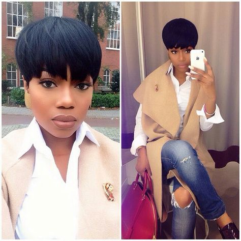 XOXO. Is it the cut or makeup!!!  Everything is fly!! 27 Piece Hairstyles, Hair Colorful, Short Black Hair, Corte Bob, Sassy Hair, Malaysian Hair, Quick Weave, 짧은 머리, Hair Crush