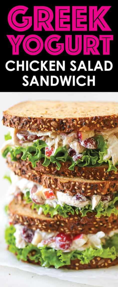 Greek Yogurt Chicken Salad Sandwich - From the plump grapes to the sweet cranberries, this lightened up sandwich won't even taste healthy! PROMISE! Greek Yogurt Chicken Salad, Yogurt Chicken Salad, Greek Yogurt Chicken, Yogurt Chicken, Cook Healthy, Recipes Yummy, Gf Bread, Chicken Salad Sandwich, Healthy Sandwiches