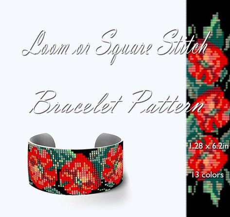 Poppy Craft, Folk Pattern, Pattern Bracelet, Loom Jewelry, Bead Loom Pattern, Miyuki Bracelet, Native Beadwork, Loom Bracelet, Beaded Jewlery