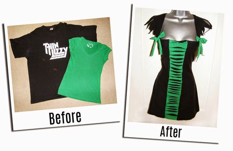 Refashion Co-op: Old T-Shirts into a Halloween Costume Revamp Shirts Diy, Shirt Sewing Ideas, Old Tshirt Ideas Refashioning, Cut Clothes Diy, Clothes Recycling Ideas, Diy T Shirt Ideas, Diy Clothing Ideas, Diy Shirt Ideas, T Shirt Redesign