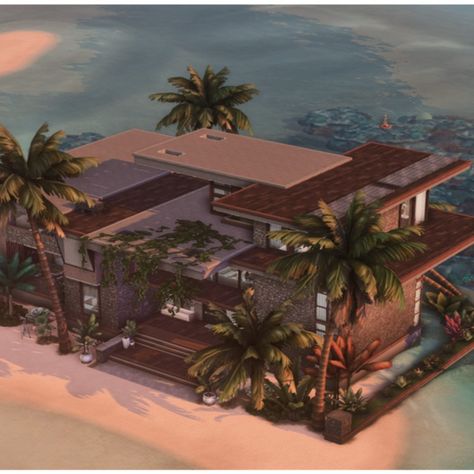 link in bio Sulani Builds Sims 4, Beach Modern House, House Sims 4, Hawaiian House, Sunset Valley, Sims 4 Build, Beach Collection, Idea Board, Sims 4 Houses