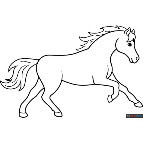 Free Horse Running Coloring Page for Kids Horse Template Free Printable, Horse Coloring Pages Free Printable, Horse Running Drawing, Horse Template, Running Pictures, Easy Drawing Guides, Free Printable Coloring Sheets, Horse Running, Drawing Guides