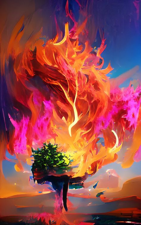 Burning Bush Wallpaper, Pele Art, Universal Wallpaper, Wombo Art, Acid Art, Burning Bush, Color Palette Bright, Jesus Painting, Jesus Art