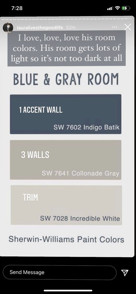 Indigo Batik Sherwin Williams Bedroom, Sw Indigo Batik Coordinating Colors, Blue Accent Wall Living Room, Gray Accent Wall Bedroom, Dark Blue Feature Wall, Blue Grey Rooms, Blue Feature Wall, Sherwin Williams Blue, Navy Accent Walls