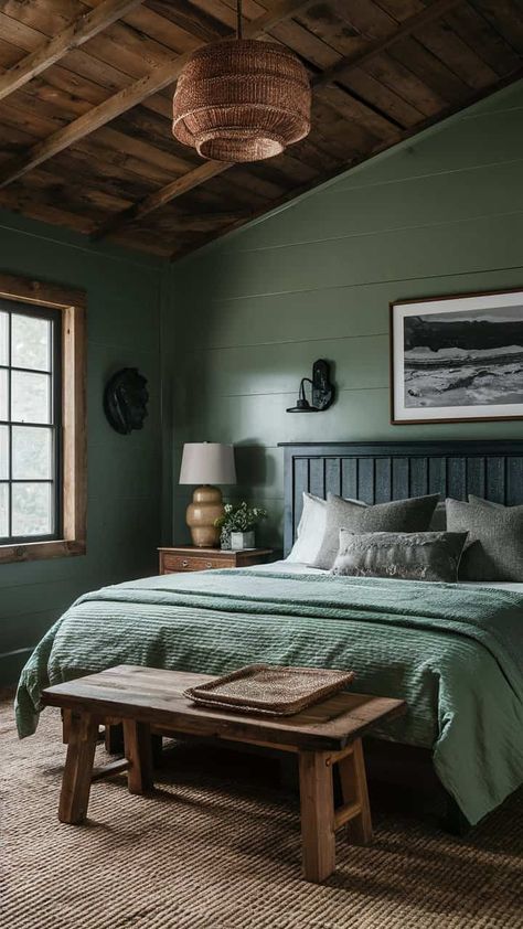 25 Sage Green Bedroom Ideas For Your Home Green Bedroom Paint, Sage Green Bedroom Ideas, Cottage Bedroom Decor, Cozy Cottage Bedroom, Green Bedroom Ideas, Beachy Bedroom, Black Bedroom Decor, Bedroom Nook, Sage Green Bedroom