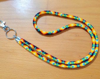 Long Keychain, Crochet Lanyard, Lanyard Crafts, Id Card Lanyard, Lanyard Necklace, Beaded Lanyard, Beaded Necklace Designs, Beaded Crochet, Teacher Lanyard