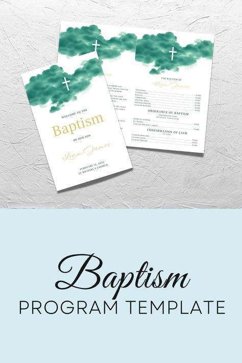 Editable Baptism Program Template with Emerald Green Watercolor Clouds Baptism Program Template, Baptism Program, Program Template, Green Watercolor, Instant Download Etsy, Christening, Emerald Green, Boy Or Girl, Emerald