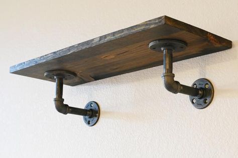 Shelves Iron Pipe, Pipe Furniture Wall Shelves, Wood Shelves Pipe Brackets, Industrial Pipe Shelves Lowe's, Industrial Pipe Wall Mounted Shelf, Vintage Industrial Design, Industrial Design Furniture, Shelving Design, Pipe Shelves