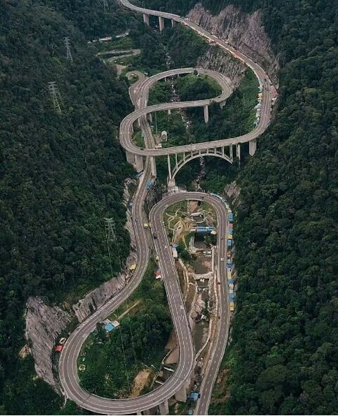 West Sumatra, Dangerous Roads, Road Bridge, Beautiful Streets, Land Art, City Skyline, Travel Aesthetic, Garden Arch, Travel Photos