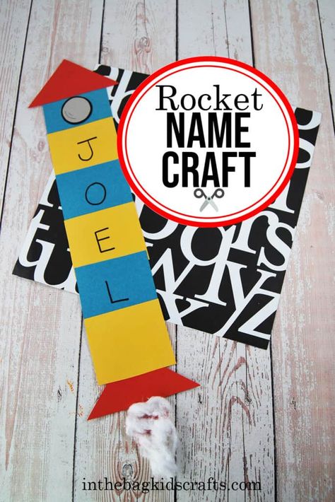 Rocket Name Craft for Kids Preschool Freebies, Rocket Craft, Space Names, J Craft, Moon Crafts, Name Crafts, Preschool Projects, Letter Identification, Space Activities