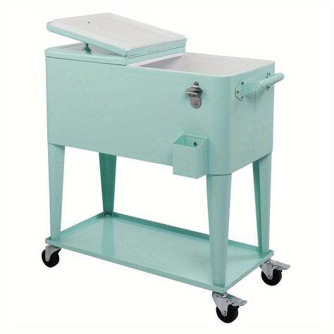 Mint Green Insulated Freezer Cart, 91x84.5x38.5cm, Stainless Steel Frame with Plastic Body, Portable Cooling Trolley with Wheels for Catering and Events https://share.temu.com/2QlByLcunLA via @shoptemu Cooler Cart, Beverage Cart, Rolling Cooler, Ice Chest Cooler, Quick Drinks, Ice Cooler, Ice Chest, Keep Food Warm, Outdoor Heating