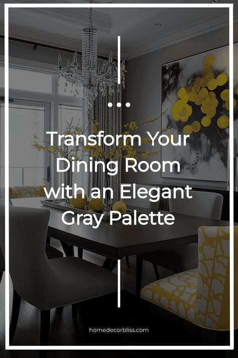 Gray is a versatile and elegant choice for a contemporary dining room. Explore tips on layering shades of gray with statement furniture and decor. Add warmth with soft lighting and contrasting details to create a balanced and stylish look. These ideas will help you design a dining room that’s sophisticated yet functional. Grey Gold Dining Room, Grey Dining Room Decor, Gray Dining Room Ideas, Yellow Accent Chairs, Gray Palette, Contemporary Color Schemes, Gold Dining Room, Grey Wall Color, Room Concept