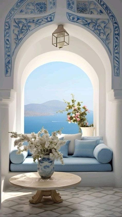 Santorini Greece House Interior, Greece Design Interior, Santorini House Exterior, Greek Modern House, Greek Style Kitchen, Greece Style Home, Greece House Interior, Santorini Interior Design, Greek Balcony