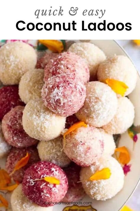 Sweet Recipes Easy Indian Sweets Recipes, Easy Mithai Recipe, Easy Diwali Sweets Recipe, Diwali Desserts, Mithai Recipe, Coconut Ladoo Recipe, Desi Desserts, Coconut Ladoo, Diwali Sweets Recipe