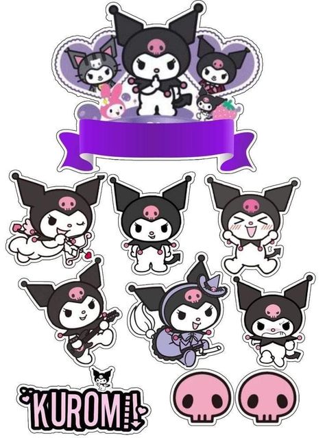 Kuromi Happy Birthday Topper Printable, Kuromi Cake Topper Printable, Kuromi Cake Ideas, Kuromi Stickers Printable, Kuromi Happy Birthday, Topper Cake Printable, Happy Birthday Kuromi, Kuromi Cake Topper, Birthday Kuromi