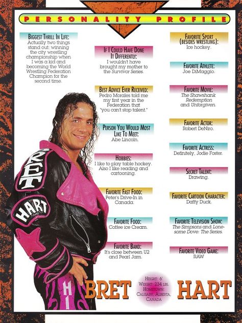 WWF Personality Profiles #WWF #WorldWrestlingFederation #WWE #WWENetwork #WWEUniverse #AttitudeEra Wwf Poster, Wwe Magazine, Wwe Art, Best Advice Ever, Vintage Wrestling, Wwf Superstars, Hitman Hart, Bret Hart, Wwf Wrestling