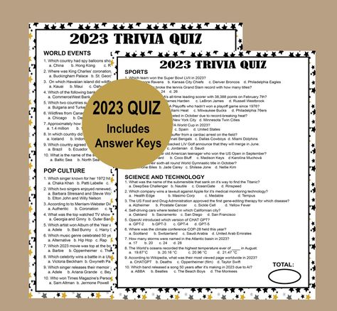 2023 Year in Review Trivia Games, New Year's Trivia Night, Fun New Year's Eve Party Game, 2023 Trivia Questions and Answers, 2024 New Year Nye Games, Neighborhood Gifts, New Year's Games, 2023 Year, Trivia Questions And Answers, Trivia Night, Trivia Quiz, Games For Teens, Year In Review