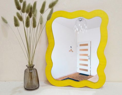 Black boho mirror wall decor, Wood frame wavy mirror, Asymmetrical tabletop mirror, Irregular shape table mirror, Cool squiggle accent Mirror Squiggle, Distorted Reflection, Mirror Asymmetrical, Squiggle Mirror, Small Wall Mirror, Bohemian Mirror, Mirror Boho, Yellow Mirror, Tabletop Mirror