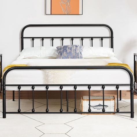 PRICES MAY VARY. The full metal platform bed frame is made of premium and durable heavy-duty steel, sturdy 9-legs & reinforced steel slats to provide stable support for the mattress. No box spring is needed. Thick tubular frame & curved lines design of the headboard & footboard, not only can prevent your mattress from sliding, but also easy to blend with a variety of bedroom styles. Sturdy structural design & non-slip cushioned foot pads to avoid noise, bring you a safe and pleasant sleep enviro Full Metal Bed Frame, Metal Platform Bed Frame, Bed Frame With Headboard, Mattress Frame, Metal Platform Bed, Metal Bed, Beds & Bed Frames, Full Size Bed, Metal Bed Frame