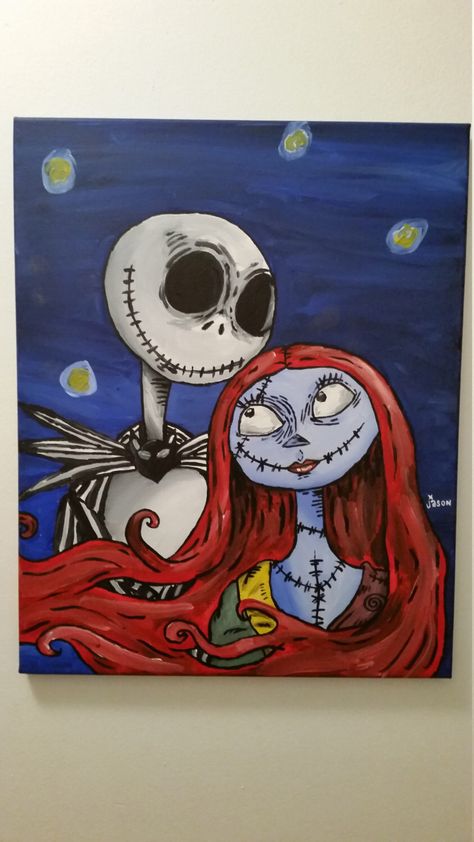 Jack And Sally Painting, Nightmare Before Christmas Drawings, Christmas Drawings, Jack And Sally, Class Ideas, Painting Class, Art Journal Inspiration, Art Class, Acrylic Art