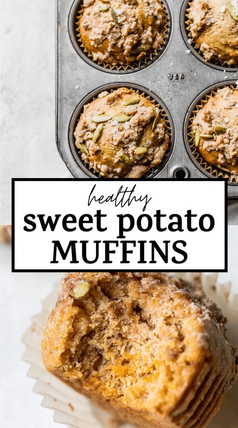 Salty Muffins Recipes, Hippy Food, Healthy Sweet Potato Muffins, Sweet Potato Muffin Recipe, Healthy Sugar Alternatives, Inflammation Diet Recipes, Sweet Muffins, Clean Treats, Healthy Muffin