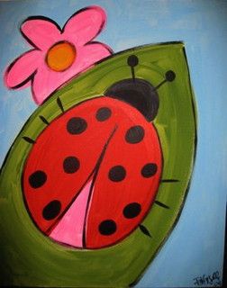 Cute as a Bug by easelyamused, via Flickr Painting Ladybugs, Ladybug Painting, Ladybug Painting Easy, Cute Bug Painting, Whimsical Ladybug Art, Ladybug On Flower Drawing, Kids Canvas Painting, Drawing Lessons For Kids, Kids Canvas