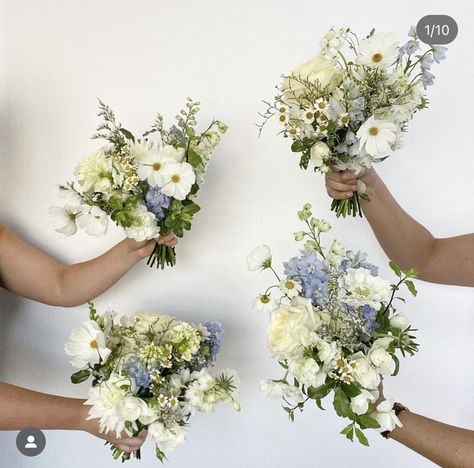 White Lavender Bouquet, Blue Wedding Flowers Centerpieces, Whimsical Wedding Bouquet, August Flowers, Wild Wedding, Yellow Wedding Theme, Flower Types, Yellow Wedding Flowers, Bridesmaids Bouquet