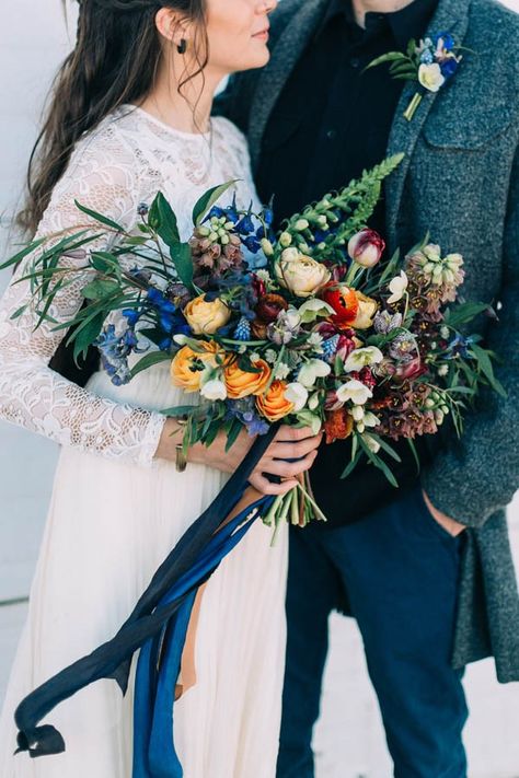 Gorgeous autumn bouquet | Emily Delamater Photography and Leah Fisher Photography October Wedding Flowers, Bella Collina, Winter Wedding Bouquet, Blue Wedding Bouquet, Vintage Bouquet, Autumn Bride, Winter Wedding Flowers, Country Vintage, Wedding Colors Blue