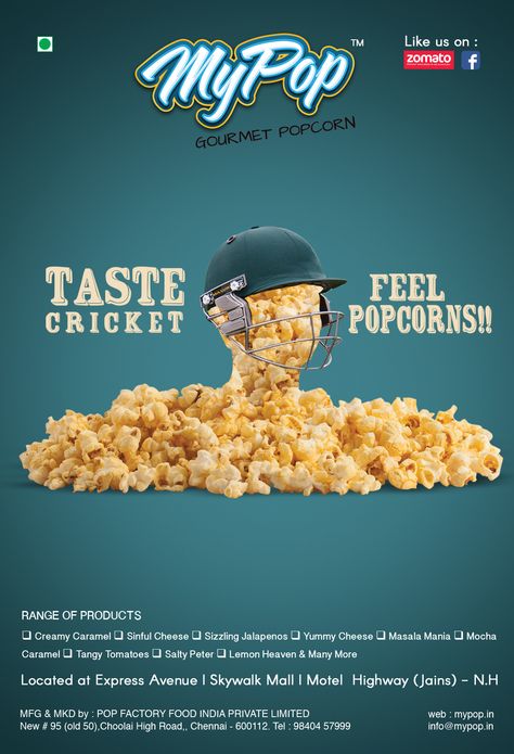 ‪Taste‬ ‪‎Cricket‬ feel ‪‎Popcorns‬ From ‪Mypop‬ Popcorn Ads, Yummy Treats, Popcorn, Mocha, Caramel, Promotion, Feelings, Quick Saves