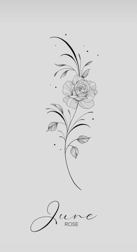 Anna K Tattoo Art, Birth Flower Rose Tattoo, June Birth Flower Tattoo With Name, June And December Birth Flower Tattoo, June Birth Flower Drawing, Rose Fine Line Tattoo Design, Boho Rose Tattoo, Birthflower June Tattoo, Birth Flower Tattoos June