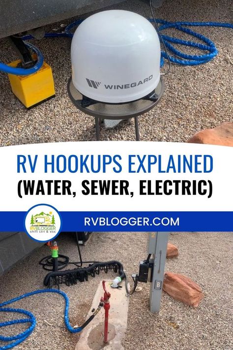 Curious about how RV hookups work? Owning an RV might be overwhelming and indeed enjoyable. But you strictly need to know how its hookups work and how they are regulated. There are some articles that tackle it, but here is a more detailed and relatable blog that will surely teach you all you need to know about RV hookups that includes water, sewer, and electricity. Rv Hookups, Rv Life Hacks, Alternative Power Sources, Rv Camping Trips, Rv Camping Checklist, Rv Camping Tips, Rv Travel Trailers, Travel Trailer Camping, Dry Camping