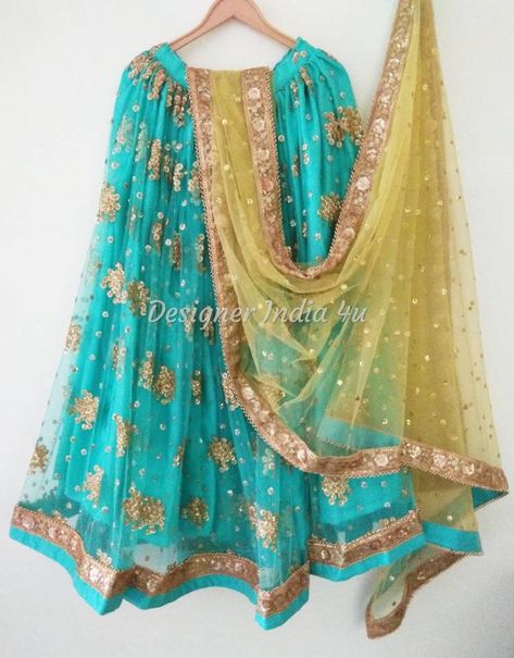 Turquoise Lehenga, Sequins Lehenga Choli, Sequins Lehenga, Yellow Dupatta, Haldi Ceremony Outfit, Green Lehenga Choli, Pakistani Lehenga, Mehndi Outfit, Mehndi Party