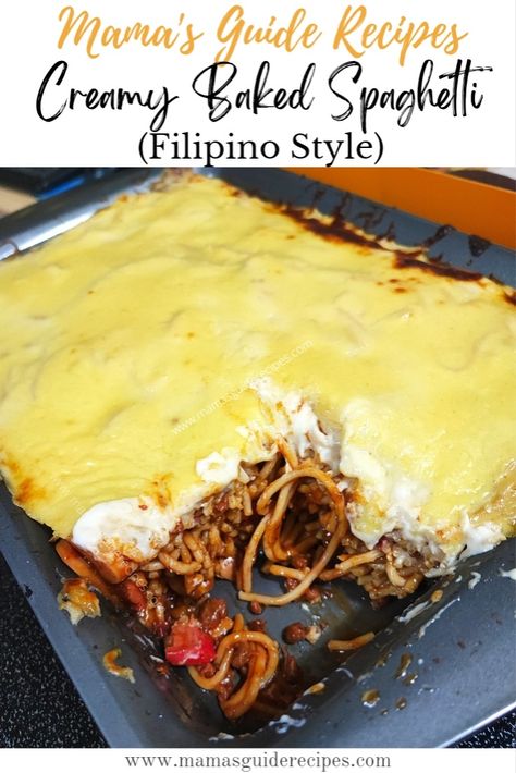 Holiday Recipes - Mama's Guide Recipes Filipino Baked Macaroni Recipes, Spaghetti Filipino Style, Spaghetti Filipino, Creamy Baked Spaghetti, Filipino Spaghetti, Ribs Recipe Oven, Menudo Recipe, Baked Spaghetti Recipe, Pinoy Foods