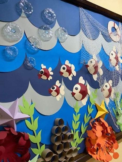 Ocean Decorations For The Classroom, Under The Sea Craft, Craft Decoration Ideas, Crab Crafts, Under The Sea Crafts, Ocean Projects, Ocean Theme Classroom, Sea Activities, Preschool Classroom Decor