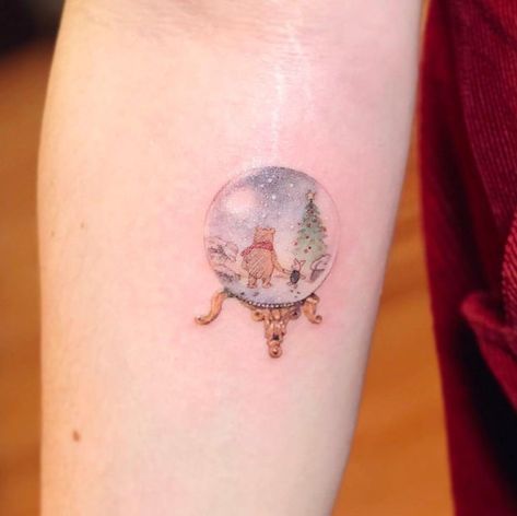 small tattoo winnie the pooh Small Winnie The Pooh Tattoo, Snow Globe Tattoo, Tiny Disney Tattoo, Cute Disney Tattoos, Winnie The Pooh Tattoo, Globe Tattoo, Pooh Tattoo, Winnie The Pooh Tattoos, Globe Tattoos