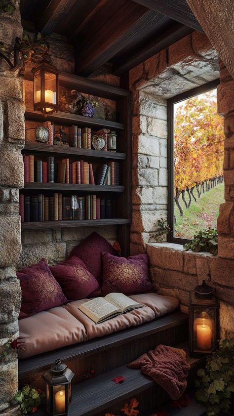 Medieval Bookshelf, Medieval Library, Medieval Home, Hygge Autumn, Cosy Reading Corner, Cosy Reading, Books Bookshelf, Farm Ideas, Reading Corner