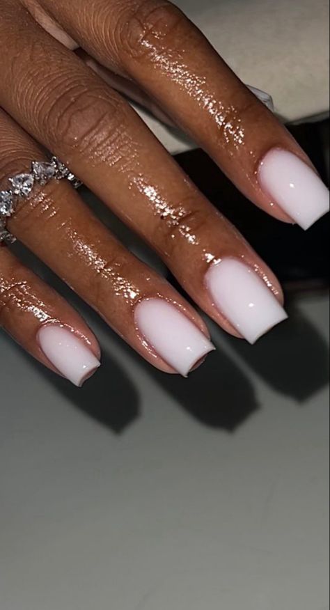 Single Nail Colors Acrylic, Milky Short Square Nails, Simple Cute Dip Nails, Short Square Acrylic Nails Milky White, Square Nail Color Ideas, Professional Nails For Work Square, Short Cloudy White Nails, Sorry Square Nails, Simple Classic Nails Short