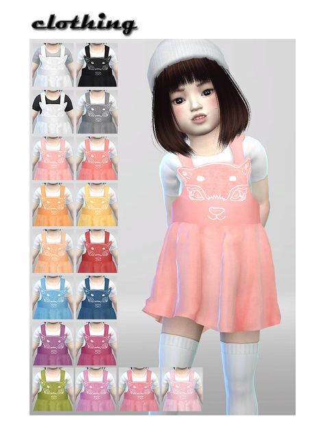 Sims4 cute toddler overall dress Toddler Cc Sims 4, Sims 4 Toddler Clothes, Sims Baby, Sims 4 Cc Kids Clothing, Sims Packs, Fox Dress, Pelo Sims, Sims 4 Children, Sims 4 Game Mods