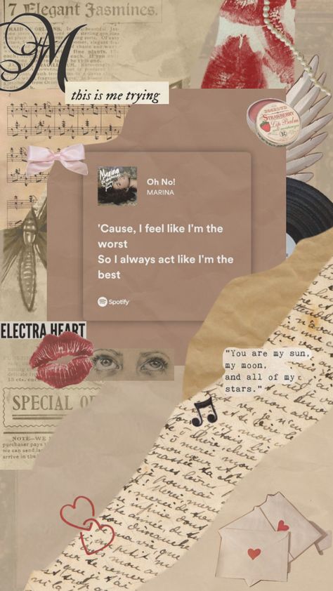 Oh No! by Marina and The diamonds themed wallpaper #marina #coquette #wallpaper #aesthetic #spotify #lyrics #beige #fyp #foryou #foryoupage #collage #wallpaperinspo #inspo Oh No By Marina, Oh No Marina, Aesthetic Spotify Lyrics, Diamonds Lyrics, Aesthetic Spotify, Coquette Wallpaper, Diamond Wallpaper, Marina And The Diamonds, Spotify Lyrics