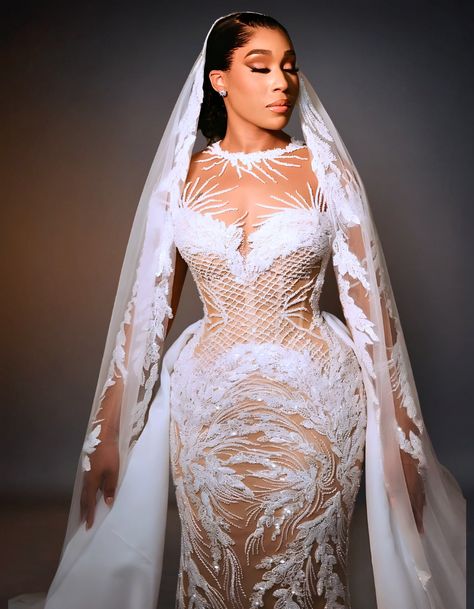 Luxury Illusion Mermaid Ivory Wedding Dress | Detachable Train – OTUNBA Wedding Dress Detachable Train, Wedding Garments, Detachable Train Wedding Dress, Wedding Groomsmen Attire, Magenta Wedding, Traditional Skirts, Elegant Bridal Gown, Traditional Wedding Attire, White Wedding Gowns