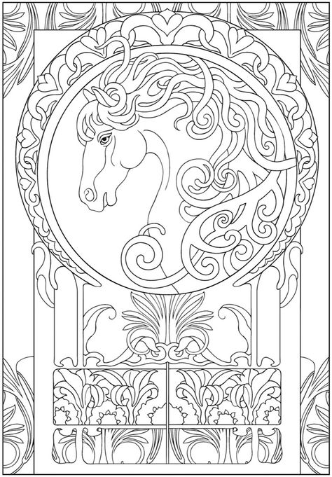 Art Nouveau Animal Design. Dover Publishing Ornamental Design, Designs Coloring Books, Horse Coloring Pages, Dover Publications, Adult Colouring Pages, Horse Coloring, Coloring Book Pages, Coloring Pictures, Colouring Pages