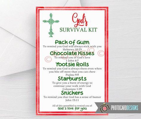 Womans Retreat, Christmas Survival Kit, Survival Kit From God, Pack Of Gum, Survival Kit Gifts, Pastor Appreciation, Church Gifts, Pastors Appreciation, Appreciation Ideas