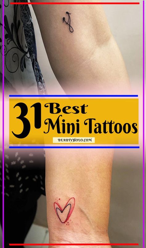 "Mini Tattoos" We present 31 and more undeniably cute mini tattoos for girls and women along with their meaning to inspire you! These cute small tattoos are big on inspiration. These mini tattoos, as seen on celebrities, make the perfect accessory. Check out our favorite small tattoo ideas and inspiration. We found some of the most adorable mini tattoo that you just like. See more ideas about best mini tattoos designs check out here! #tattooart #tattoos #minitattoos Small 2x2 Tattoos, Micro Tattoos For Women With Meaning, Tat Ideas For Women, Simple Sister Tattoos For 2, Fine Line Tattoo Ideas For Women, Mini Tattoos For Girls, Micro Tattoos For Women, Tiny Tats With Meaning, Love You More Tattoo