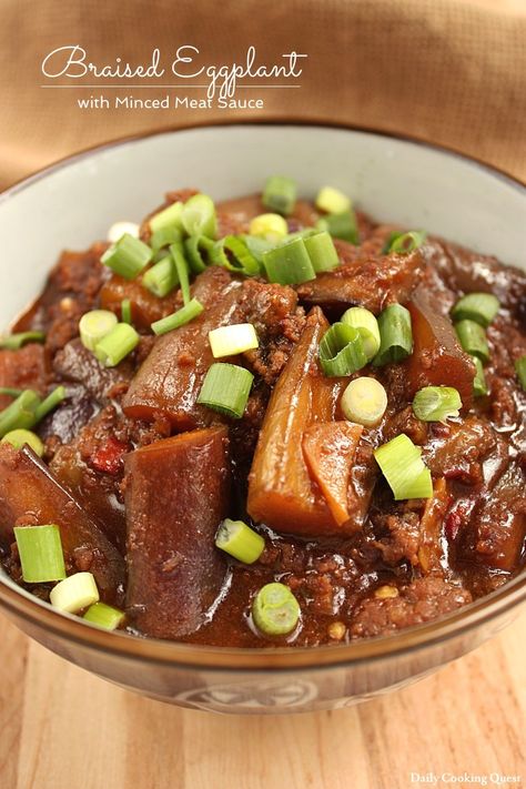 In this simple recipe, the eggplants will become super tender and absorb all the flavor of the sauce by the end of the cooking process. Although a kilogram of eggplants sound like a lot, it actually isn’t since they do shrink quite a bit. I use the Chinese variety for the eggplant, which is… Cooking Utensils Drawing, Braised Eggplant, Steamed Eggplant, Chili Bean, Meat Sauce Recipes, Minced Beef, Bean Sauce, Eggplant Dishes, Asian Vegetables