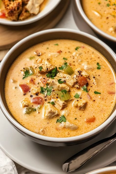 Creamy Cajun Chicken Soup Crockpot, Crockpot Cajun Soup Recipes, Cajun Sausage Soup Recipes, Cajun Chicken Soup Recipes, Spicy Soup Recipes Easy, Creamy Cowboy Soup, Pumpkin Chicken Soup, Hearty Chicken Soup Recipes, Cajun Soup Recipes