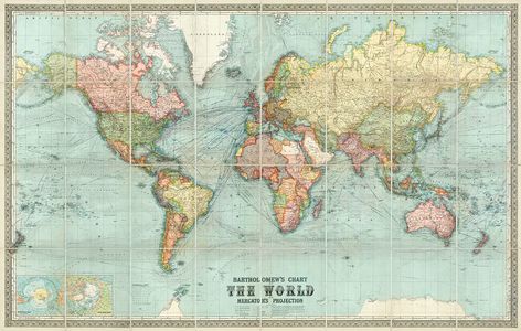 Bartholomew's chart of the world on Mercator's projection (1914), vintage map illustration. Original public domain image from Digital Commonwealth. Digitally enhanced by rawpixel. | free image by rawpixel.com Tv Covers, World Map Poster, Detailed Map, Illustrated Map, Historical Maps, Vintage Maps, Antique Map, Travel News, Vintage Map