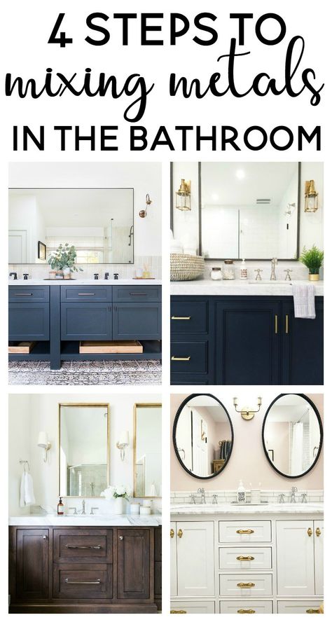 4 steps to mixing metals in the bathroom | mixed metals bathroom | mixing metals bathroom | bathroom design | mixed metals decor | Mixing Metals Bathroom, Mixed Metals Bathroom, Mixed Metals Decor, Modern Vintage Bathroom, Gold Bad, Top Bathroom Design, Silver Bathroom, Mixing Metals, Metal Bathroom