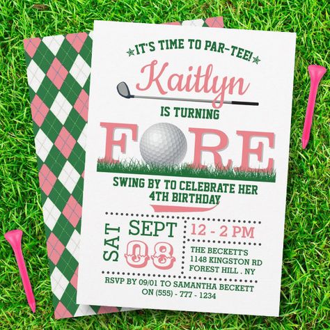 Golf PAR-TEE 4th Birthday Invitation 4th Birthday Invitation, Sports Party Invitations, Sports Birthday Invitations, 2nd Birthday Invitations, Birthday Thank You Cards, Sports Birthday, Pink Invitations, 1st Birthday Invitations, Birthday Design